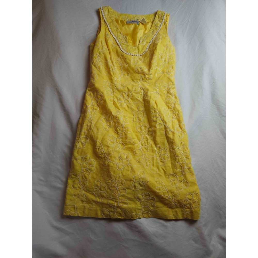 Chadwicks Sheath Dress 4P Yellow Floral Embroidered Timeless Garden Party Resort